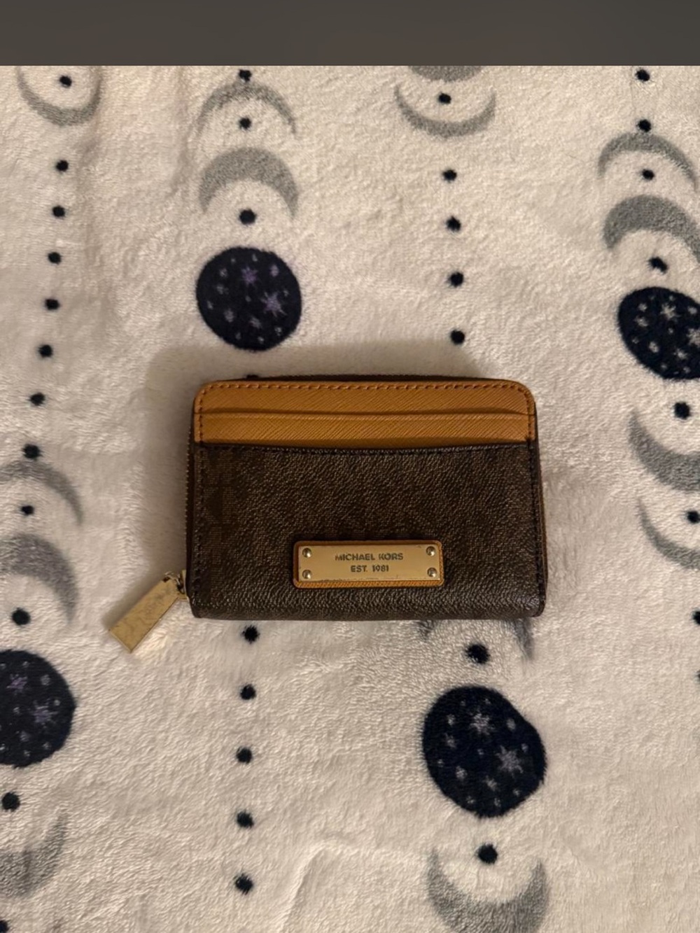 Michael Kors Brown & Tan Logo Zip Card Case